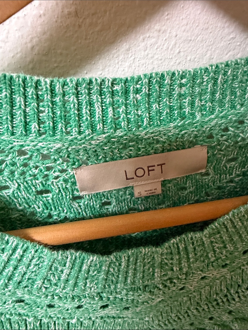 LOFT Seafoam Open-Knit Crewneck Sweater women’s size S - Picture 2 of 4